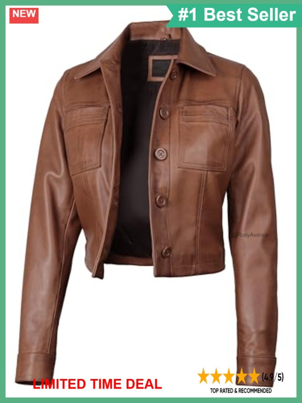 Cropped Real Lambskin Leather Jacket Button Closure Shirt Collar Womens